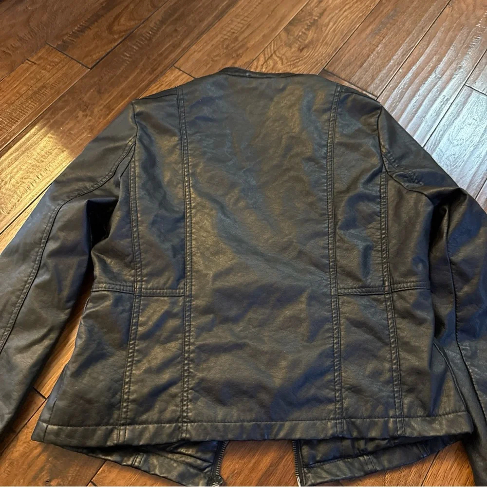 J2 Faux Leather Jacket Women Large Black‎ Moto Biker Zipper Long Sleeve Pockets